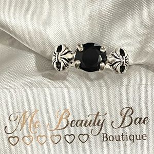 Silver Black Crystal Ring